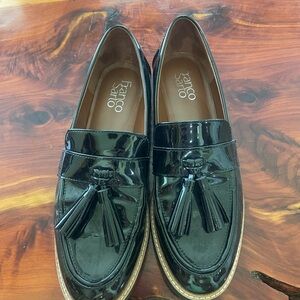 Franco Sarto Glossy Black Tassel Loafers